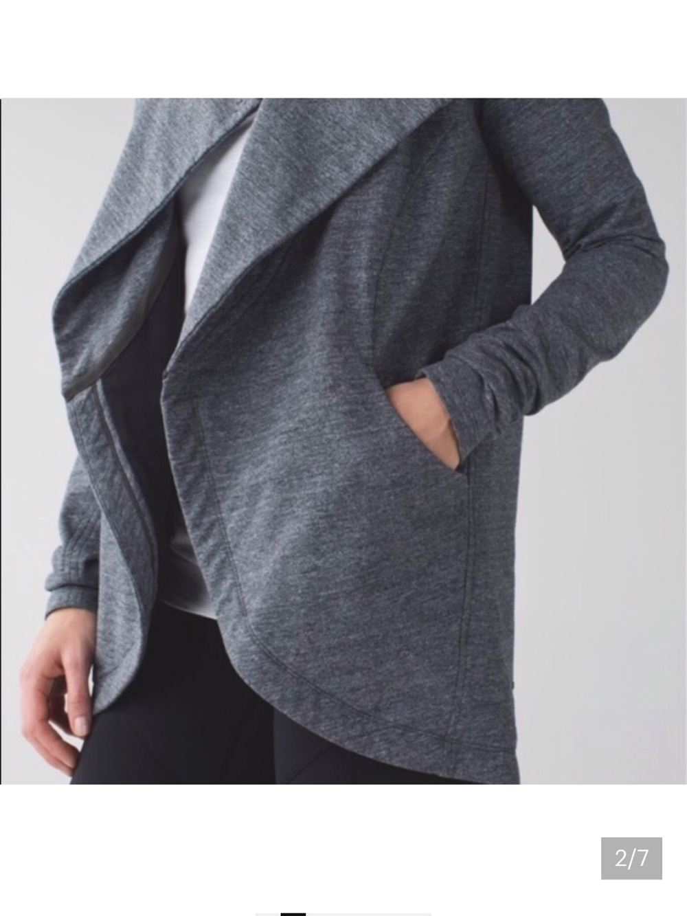 Lululemon Wrap Jacket Size 4‎ Gray Knit Snap Button Mock Neck Pockets - Picture 5 of 13